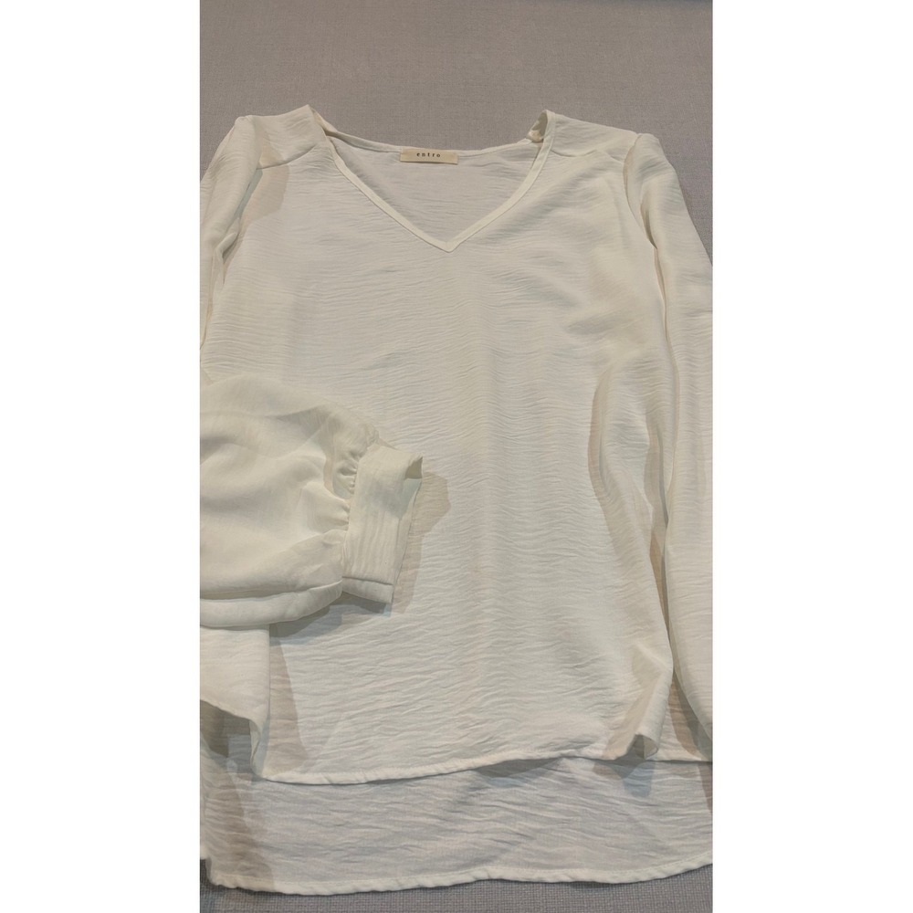 Entro Balloon Sleeve Blouse Women Large White NEW V-Neck Textured SKU1143
